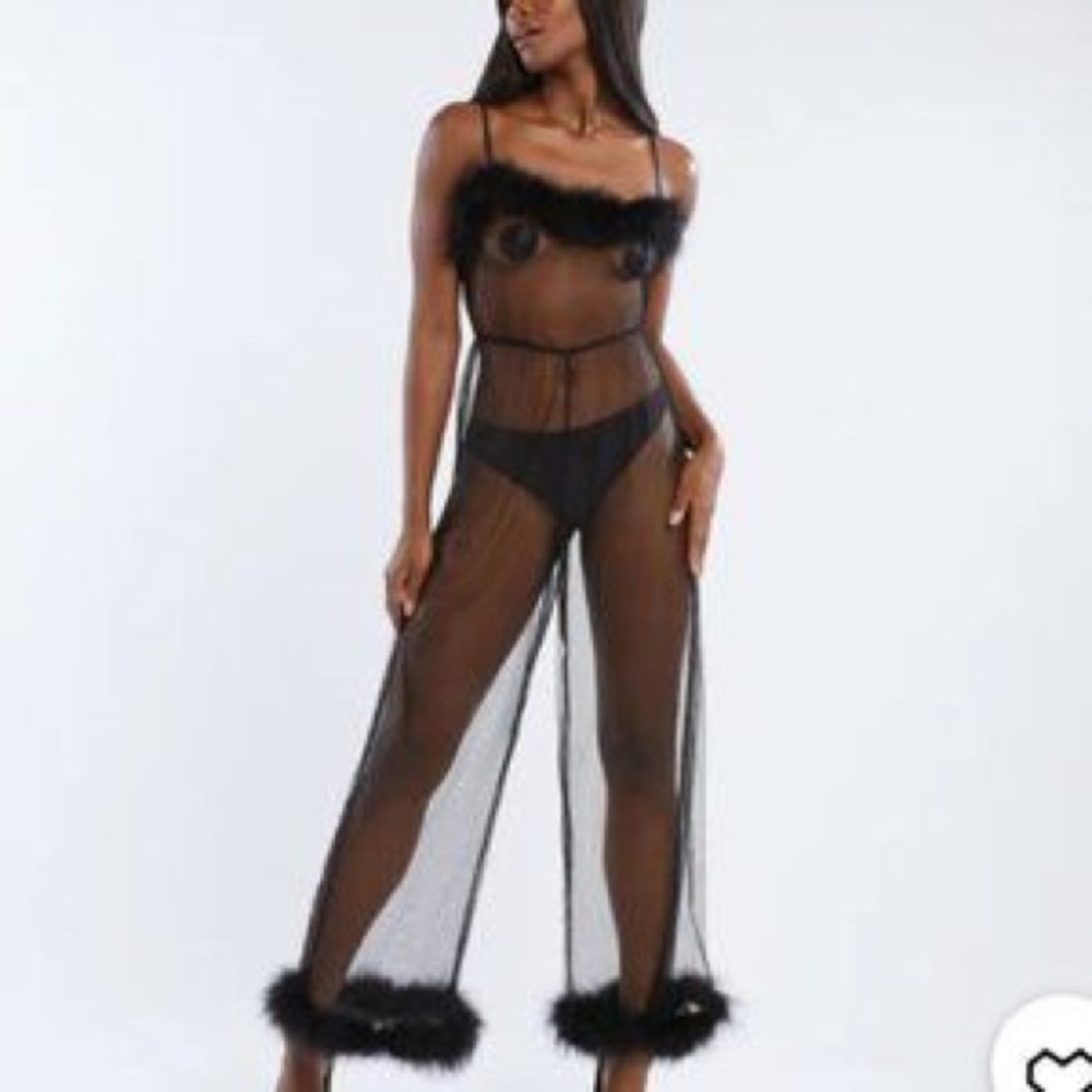 Savage x fenty marabou sheer jumpsuit